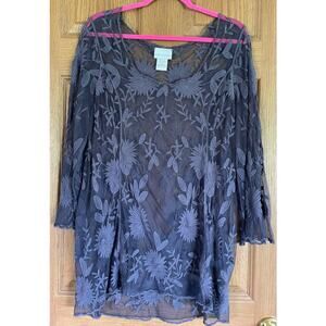 15 Soft Surroundings Size M Tunic Imbroidery Flared Sleeves PTP 22"